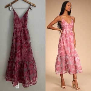 Feeling Like Forever Rose Jacquard Organza Lace-Up Midi Dress
